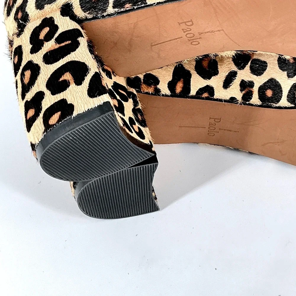 Linea Paolo‎ Size 7.5 Leopard Print Calf Hair Block Heel Pumps NEW Corwyn $130
